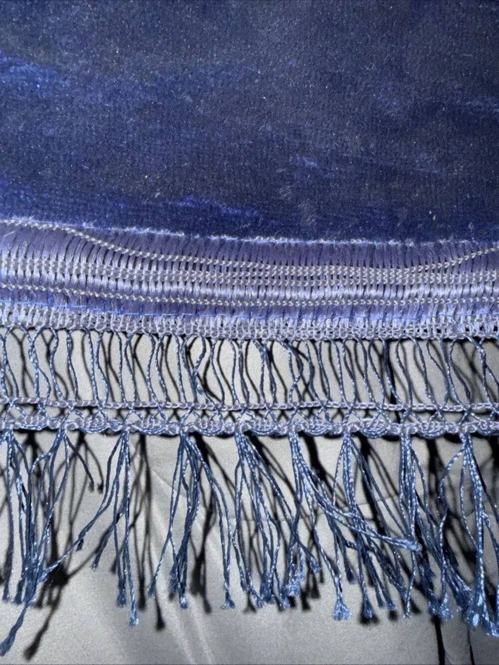 Blue Soft Velvet Throw Rug Asian Style double sided fringe 45L”x31.5W” BURN HOLE
